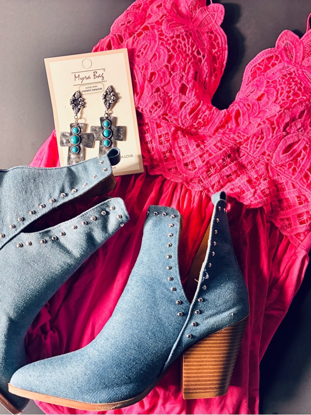 Mata Traders Blue Denim Studded Ankle Booties